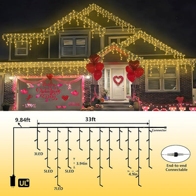 Luces Carámbano LED 33" 8 Modos Blanco Cálido