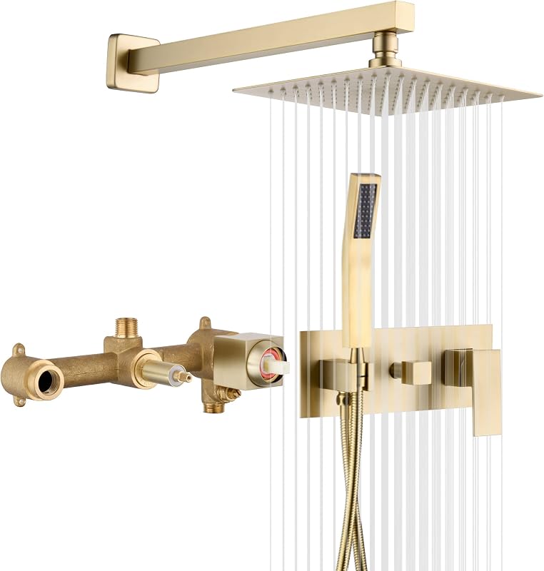 Ducha lluvia oro cepillado con válvula equilibrio presión