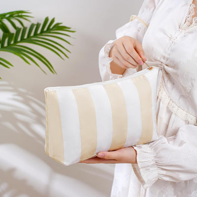Bolsa maquillaje impermeable a rayas amarilla PVC
