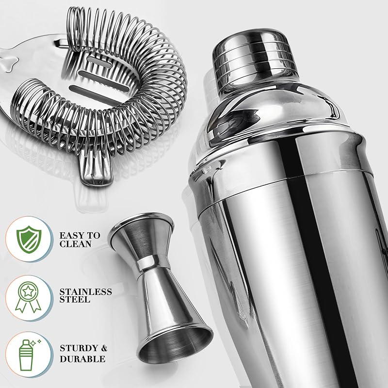 Set coctelera acero inox con soporte y accesorios