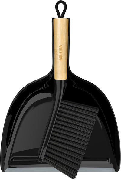 Juego recogedor y cepillo portátil mango bambú negro
