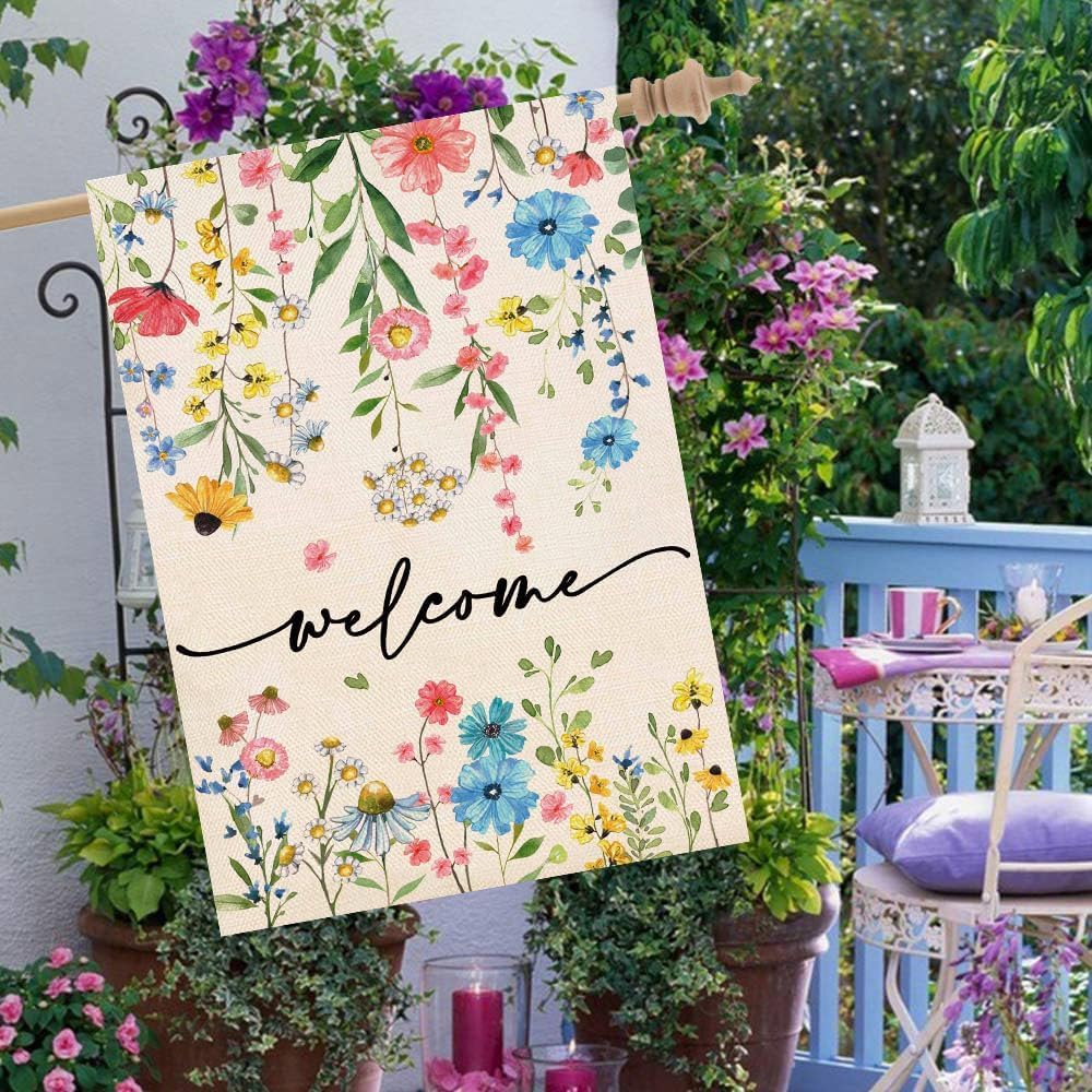 Bandera floral doble cara 28x40pulg decoración exterior