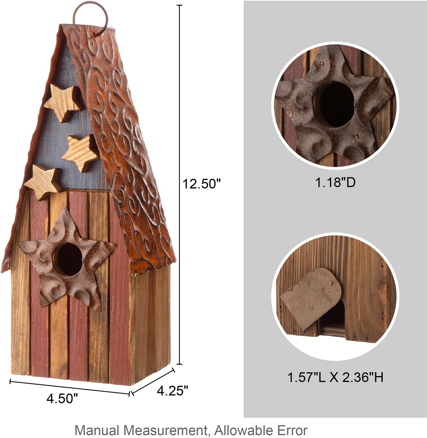 Casas pájaros madera envejecida diseño estrellas 3D