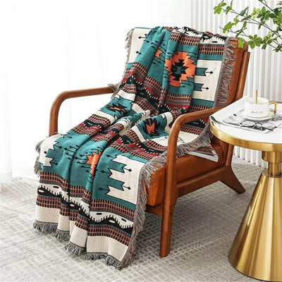 Manta reversible boho verde azteca 51x63" uso exterior
