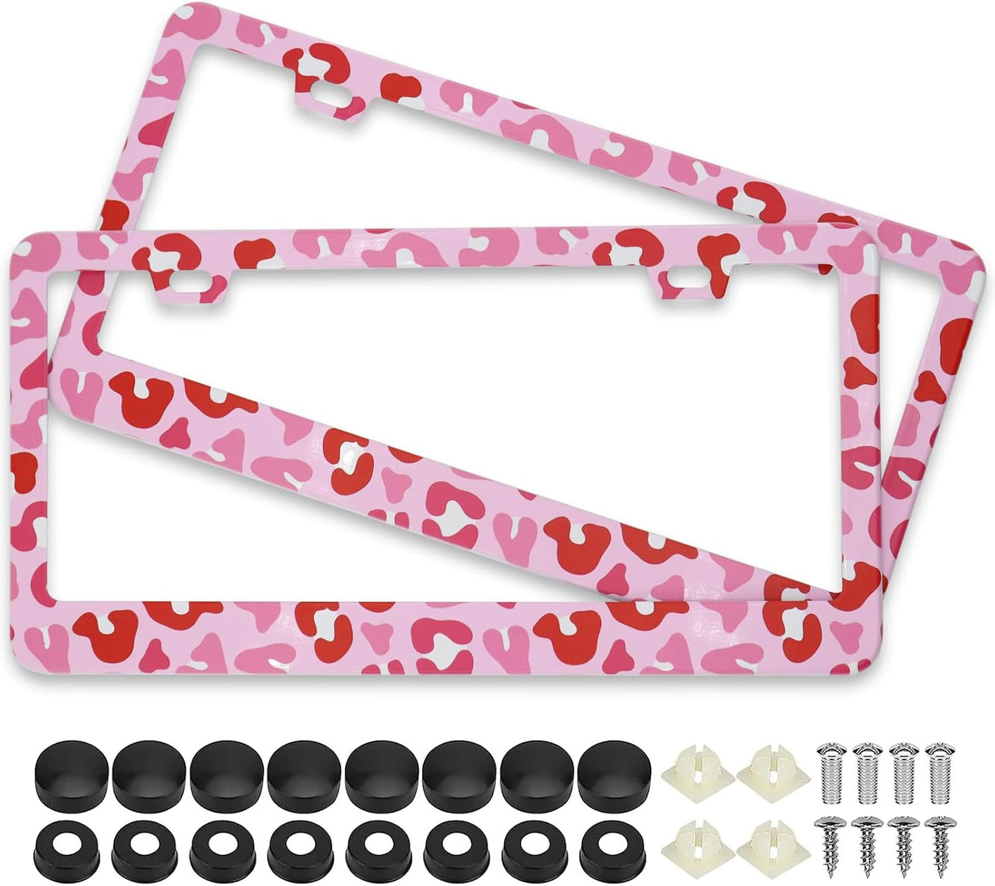 Marcos placa matrícula acero inox leopardo rosa 2 Pzas
