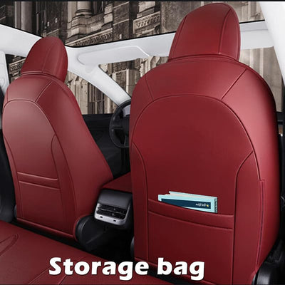 Fundas asiento cuero Tesla Model Y set 5 asientos borgoña