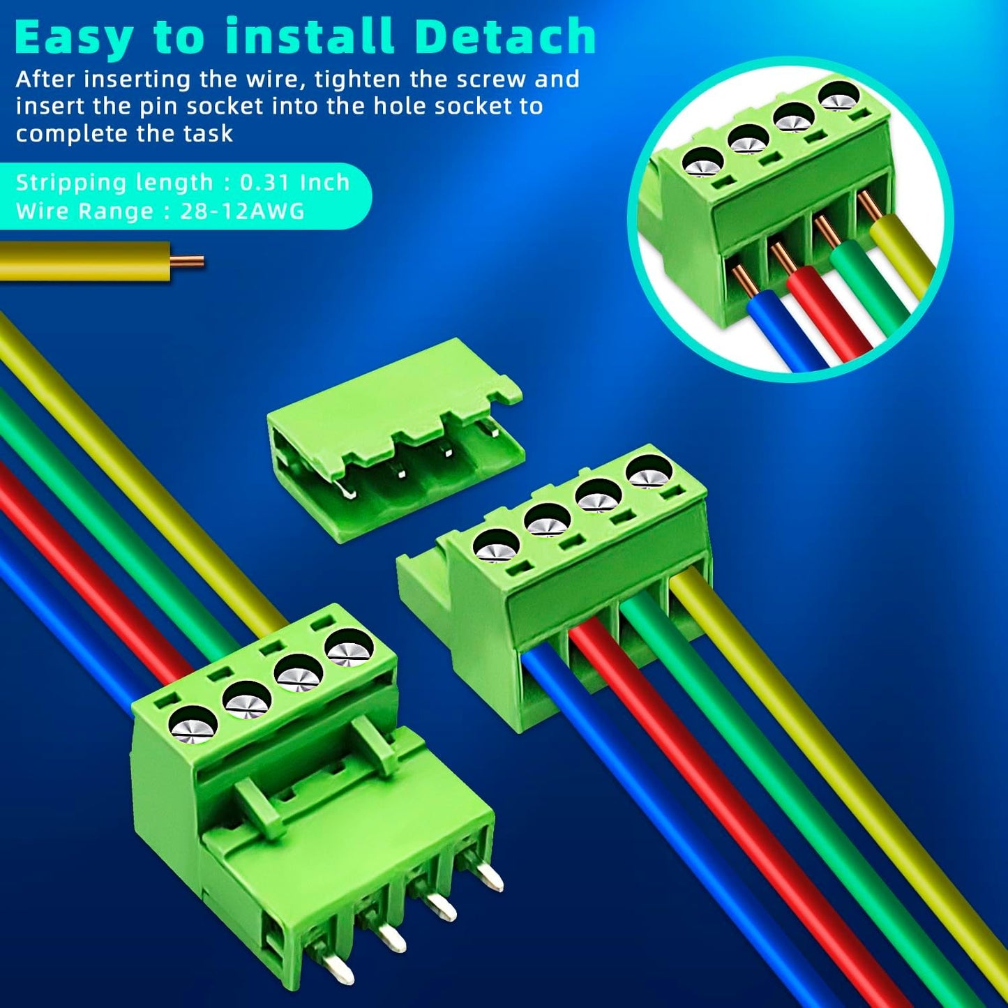 30 Pzas Conector Phoenix 4 Pin 0.200pulg
