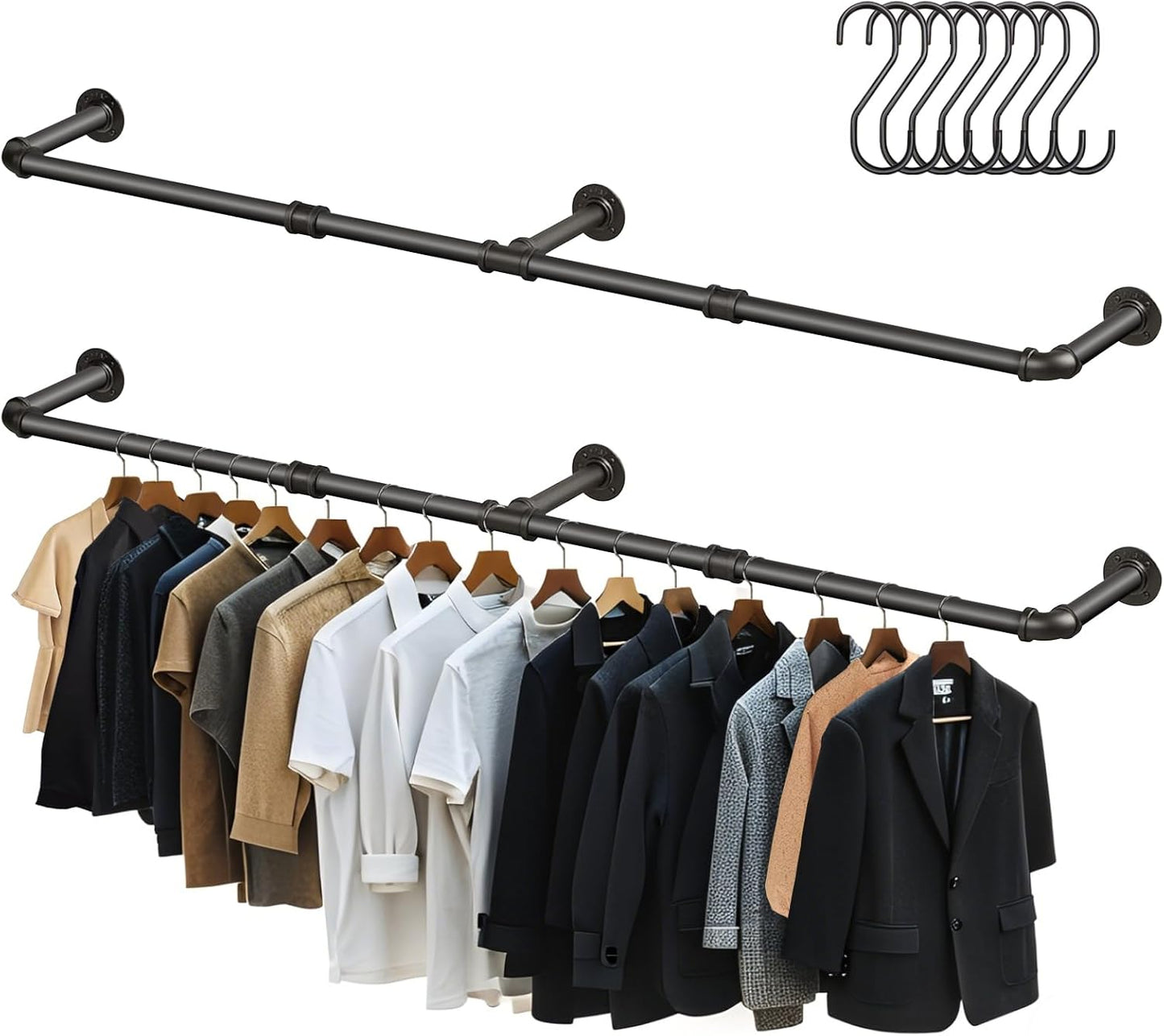 Perchero tubo hierro 64.9" para pared dormitorio