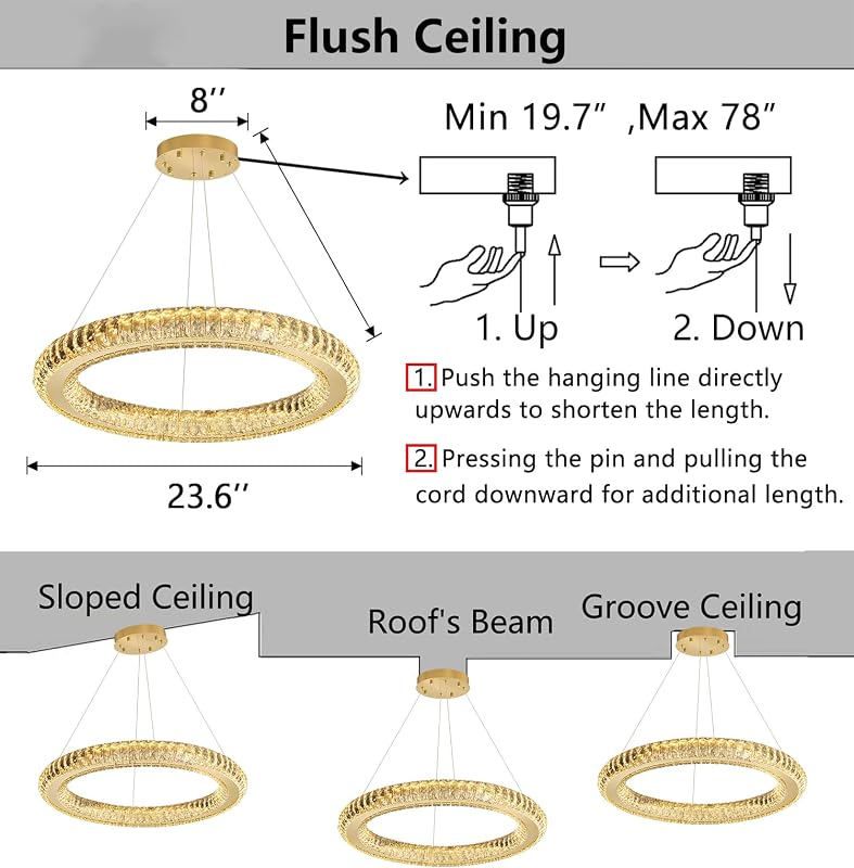 Lámpara LED candelabro regulable con anillo cristal dorado