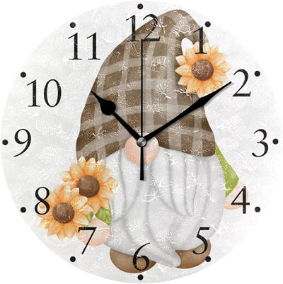 Reloj pared gnomo girasol silencioso arte moderno redondo