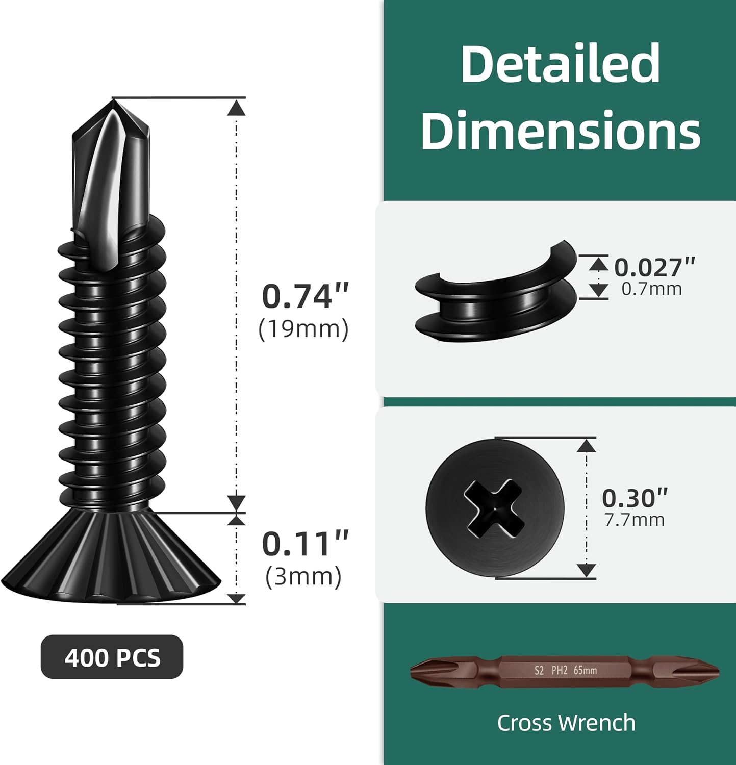 400 autorroscantes #8x3/4 pulg acero inox 410 dentado para muebles