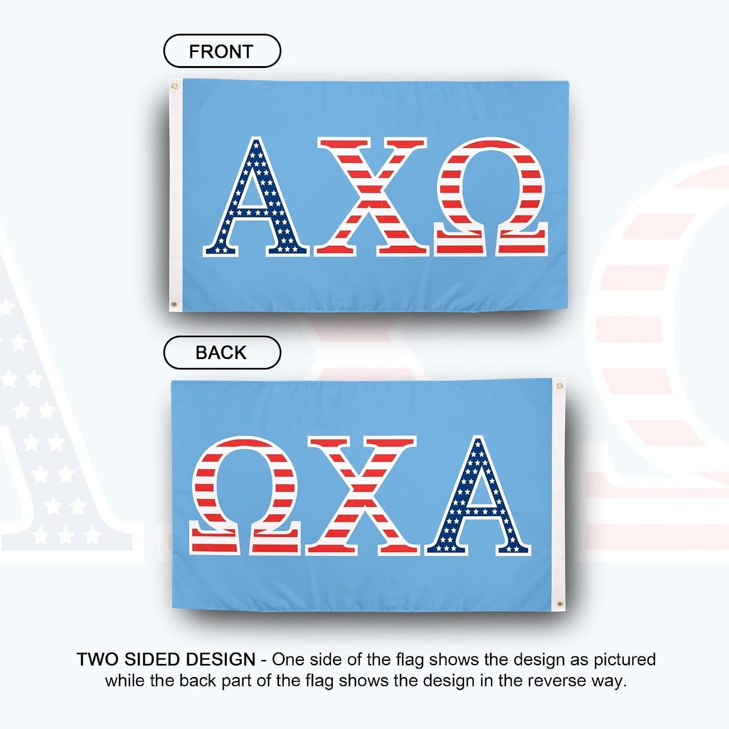 Bandera AXO USA 3x5" Letra Griega Hermandad Mujeres