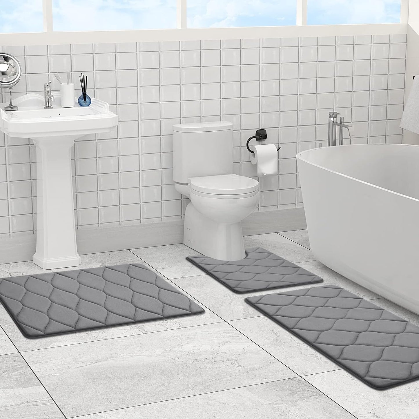 Alfombras baño espuma viscoelástica antiderrap 3 pzas gris