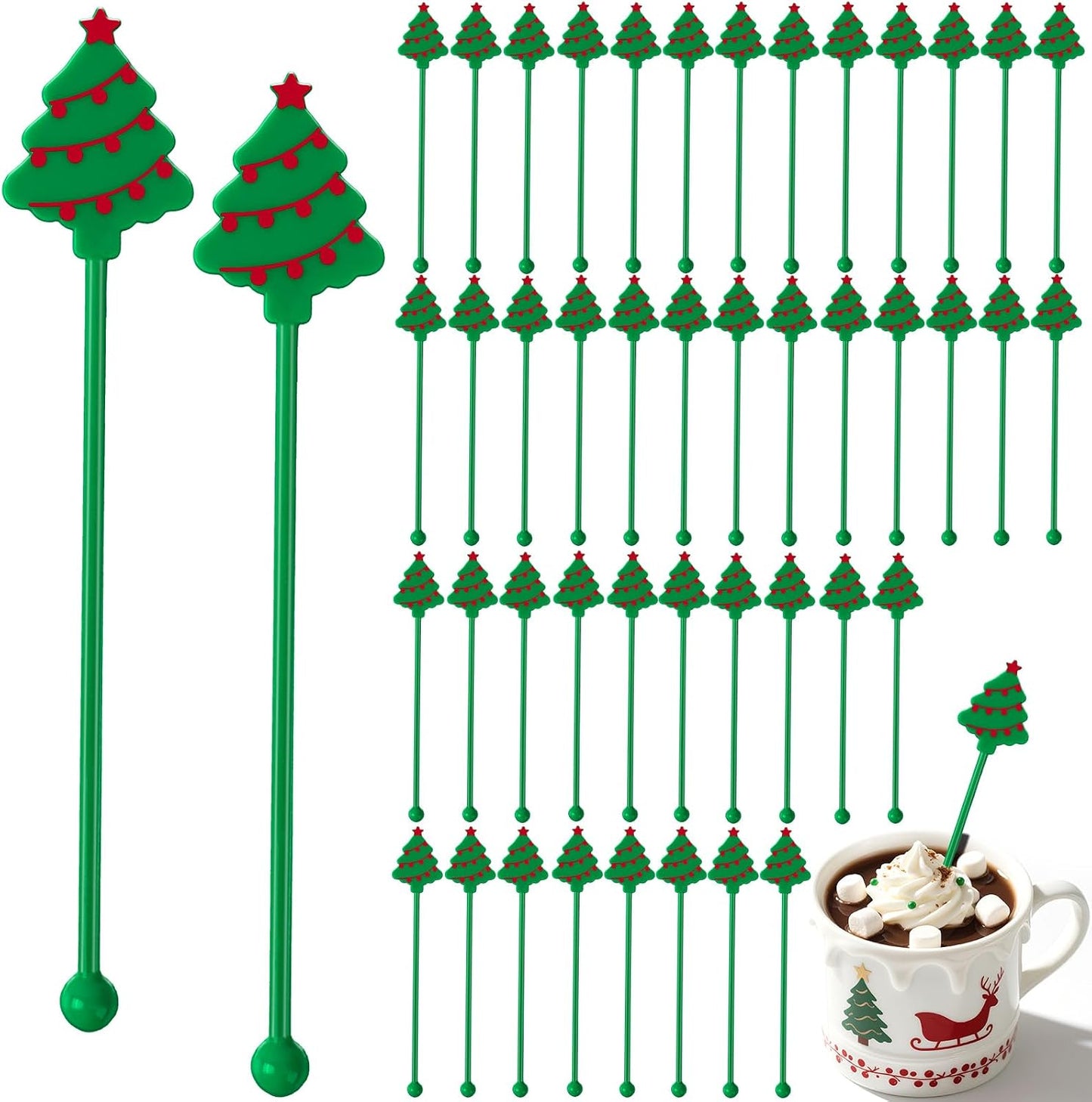 36 Pzas Palitos Agitación Bebidas Navidad Reutilizables