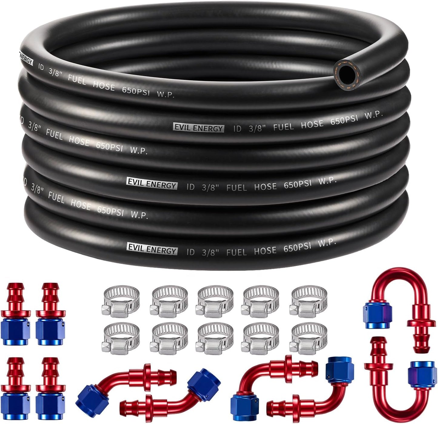 Kit manguera combustible 3/8 20pies CPE 20uds azul rojo