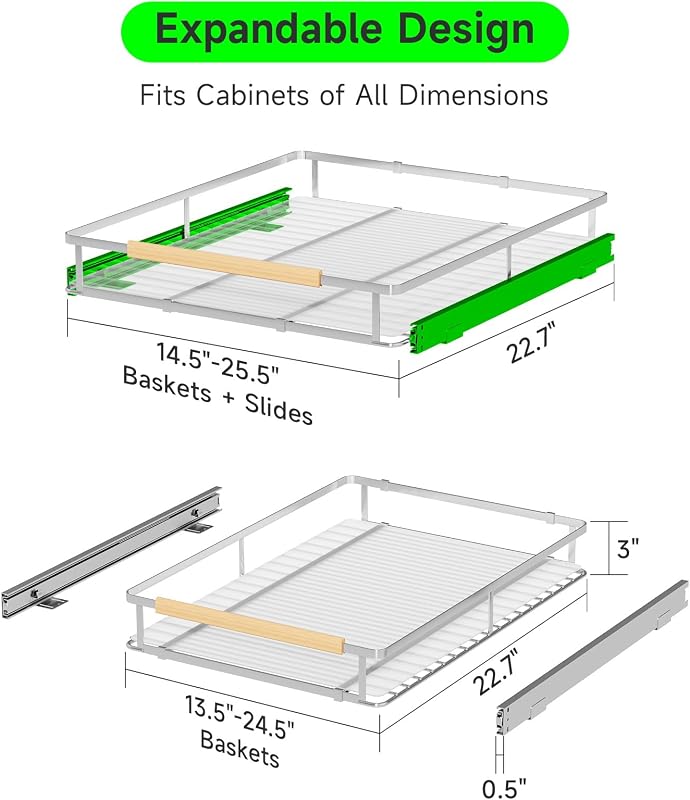 Cajones extensibles acero inox pack 2 14.5-25.5"