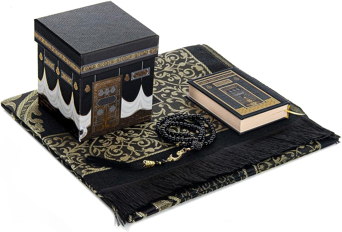 Alfombra oración diseño Kaaba negro regalo islámico