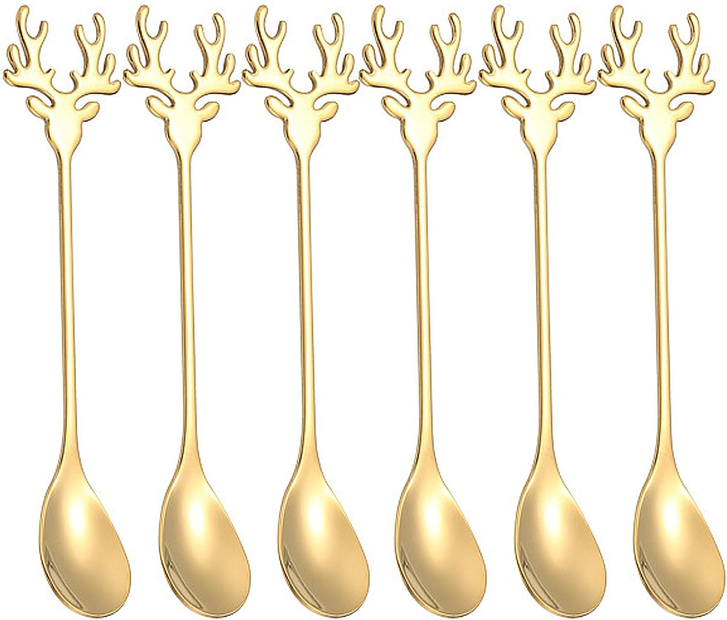 6 Cucharas Acero Inox Forma Cabeza Alce Dorado