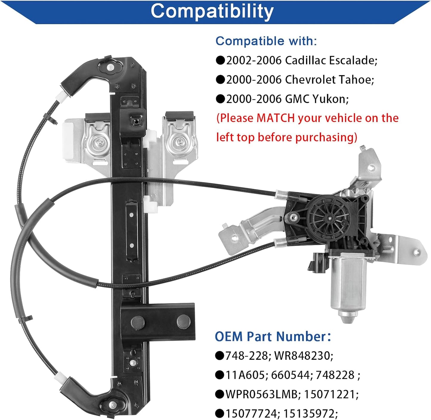 Elevalunas eléctrico trasero Chevy Tahoe GMC Yukon 00-06