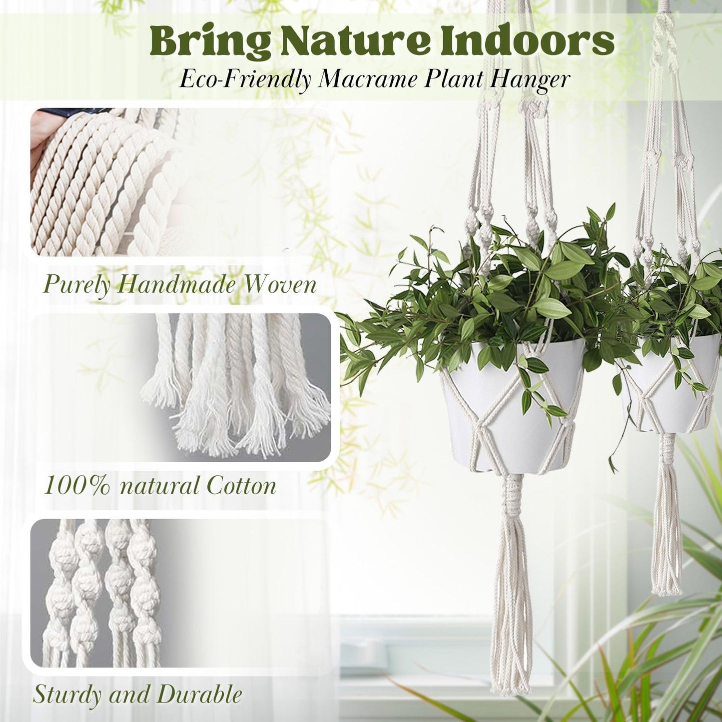 2 Colgadores Macramé Blanco 41pulg con Ganchos