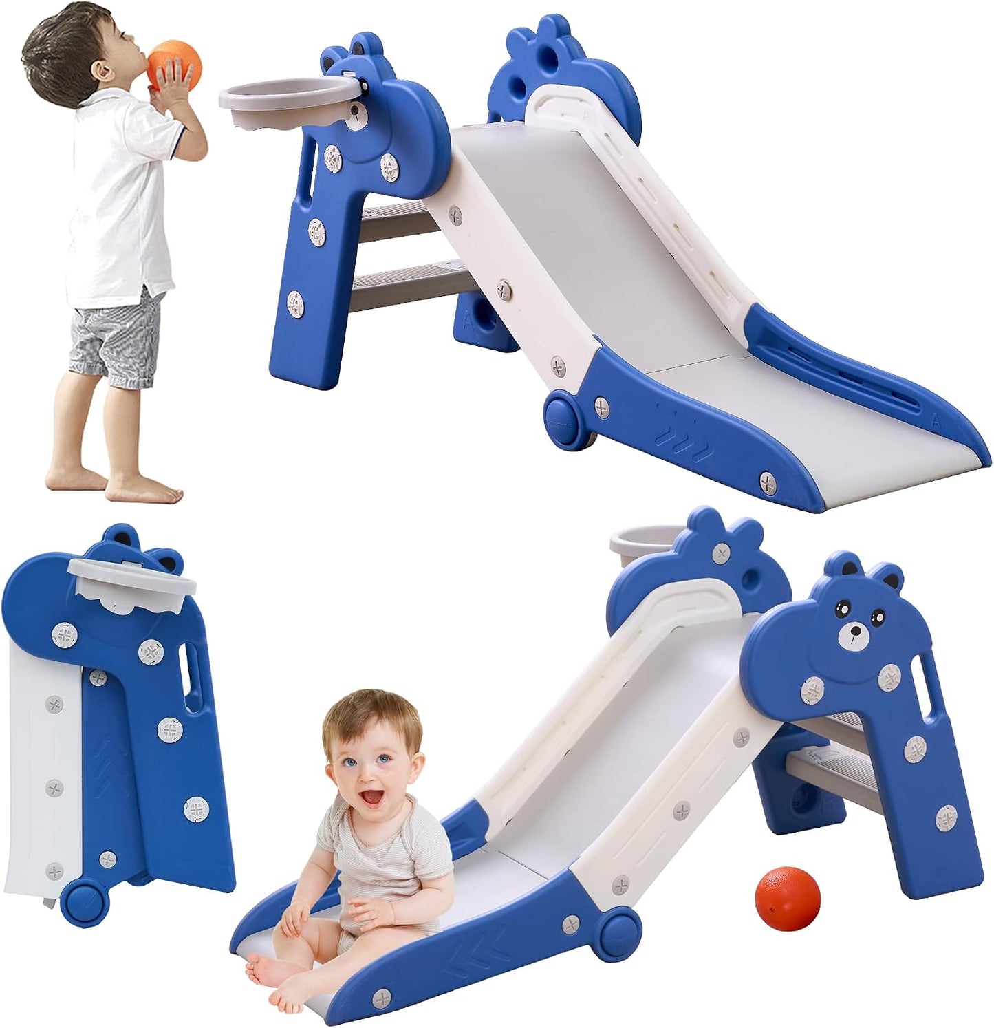 Tobogán plegable para niños con aro baloncesto