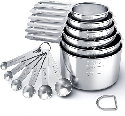 Set 12 Tazas y Cucharas Medidoras Acero Inox