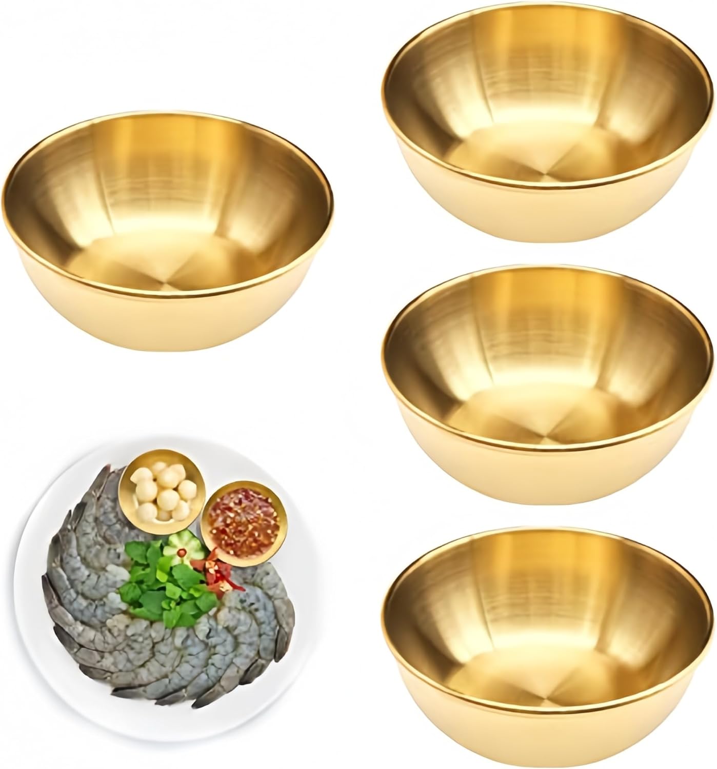 4 Pzas Cuencos Acero Inox 3.2pulg Dorado Para Salsas