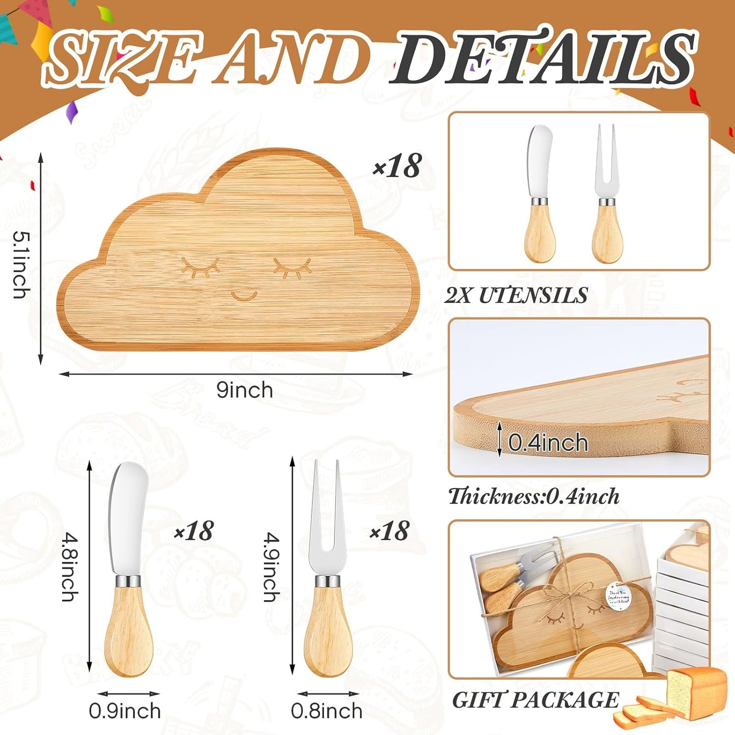 Set 18 Tablas Cortar Queso Nube con Cuchillos y Cuerdas