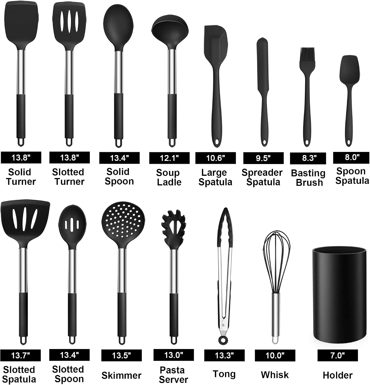 Set 15 Pzas Utensilios Cocina Silicona Mango Acero Inox
