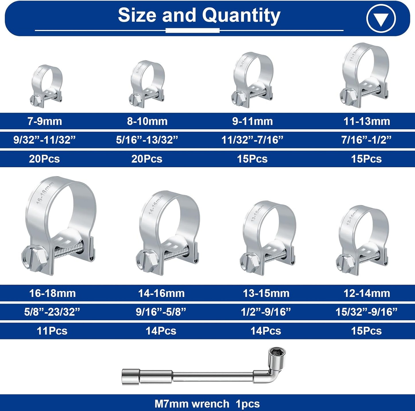 Set 125 abrazaderas manguera combustible acero inox 304