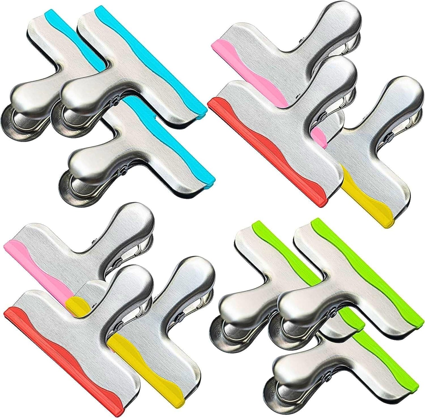 12 Clips Metal Silicona Resistentes para Bolsas Alimentos 3