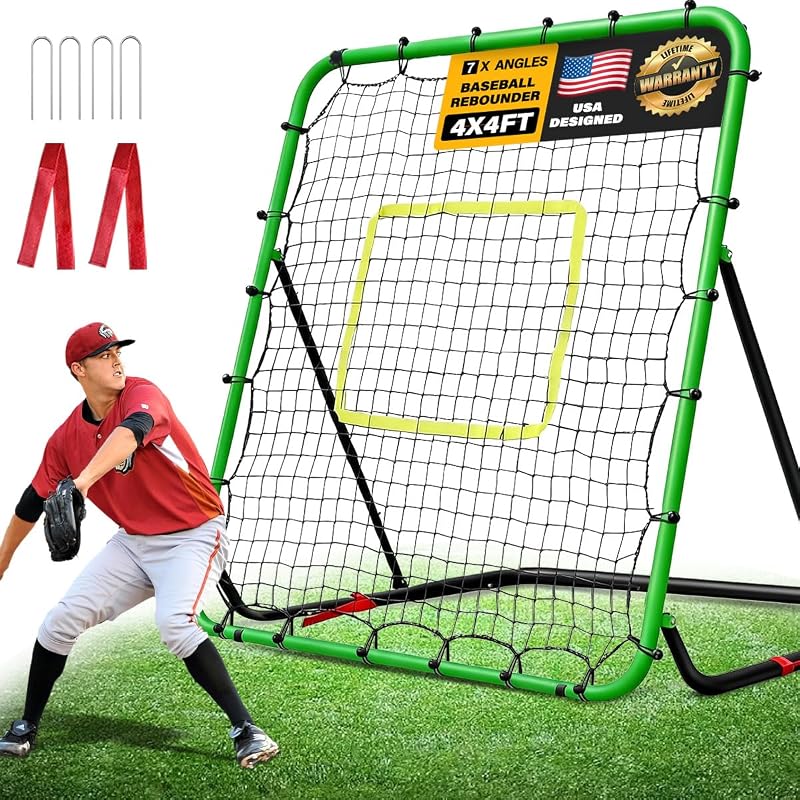 Red de béisbol 4x4ft plegable con 7 ángulos entrenador