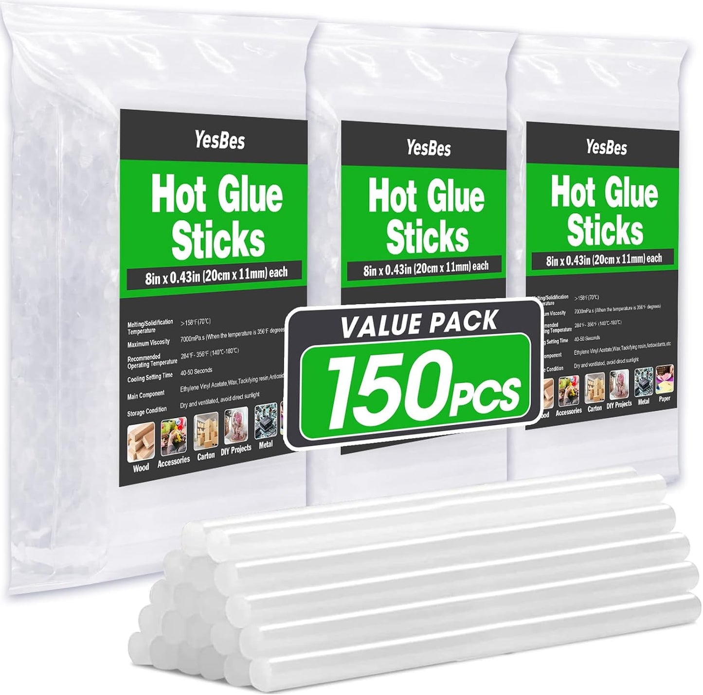 150 Barras Pegamento Caliente 8pulg x 0.43pulg