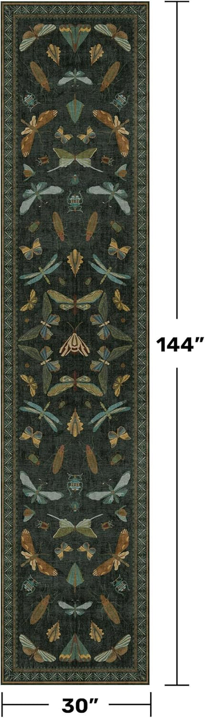 Tapete 2'6x12' color verde oscuro diseño insecto antideslizante