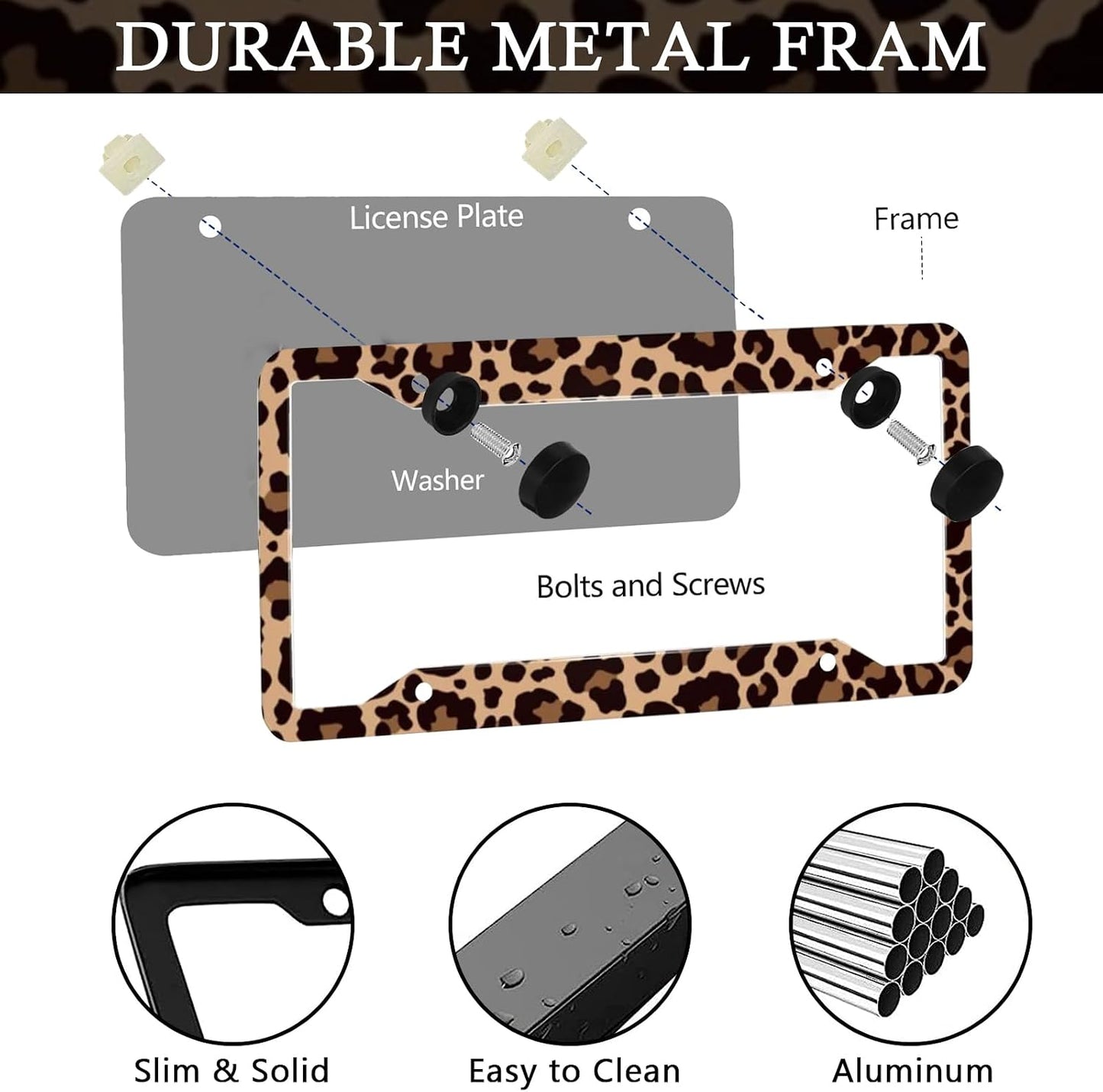 Marco placa matrícula leopardo acero inox impermeable