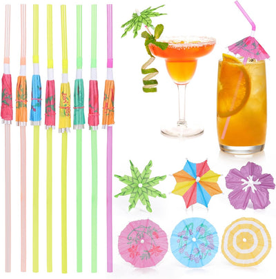 100 Sombrillas bebida paja colorida 9.45pulg paraguas 4pulg fiesta
