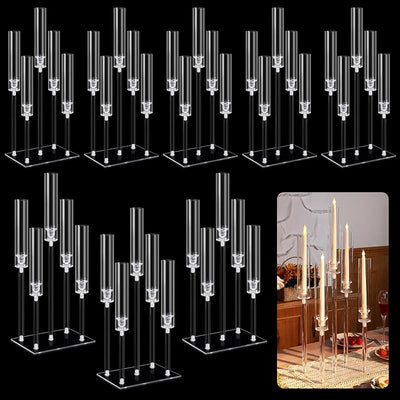 8 Pzas Candelabros Acrílicos 5 Brazos Cristal Base Rectangular