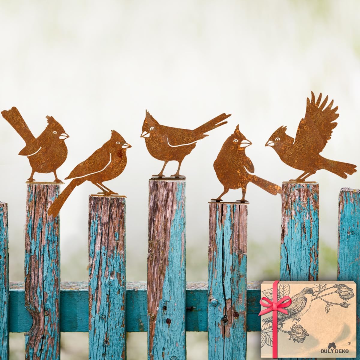 5 Pzas Decoración Pájaros Oxidados Jardín