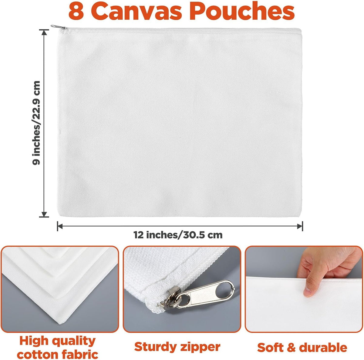 8 Pzas Bolsa Lona Blanca 12x9pulg Cosméticos Viaje