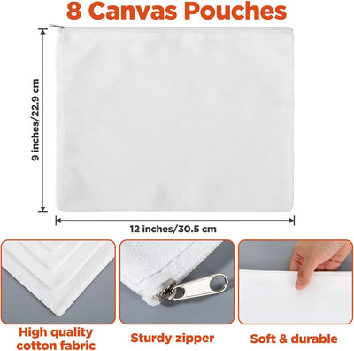 8 Pzas Bolsa Lona Blanca 12x9pulg Cosméticos Viaje