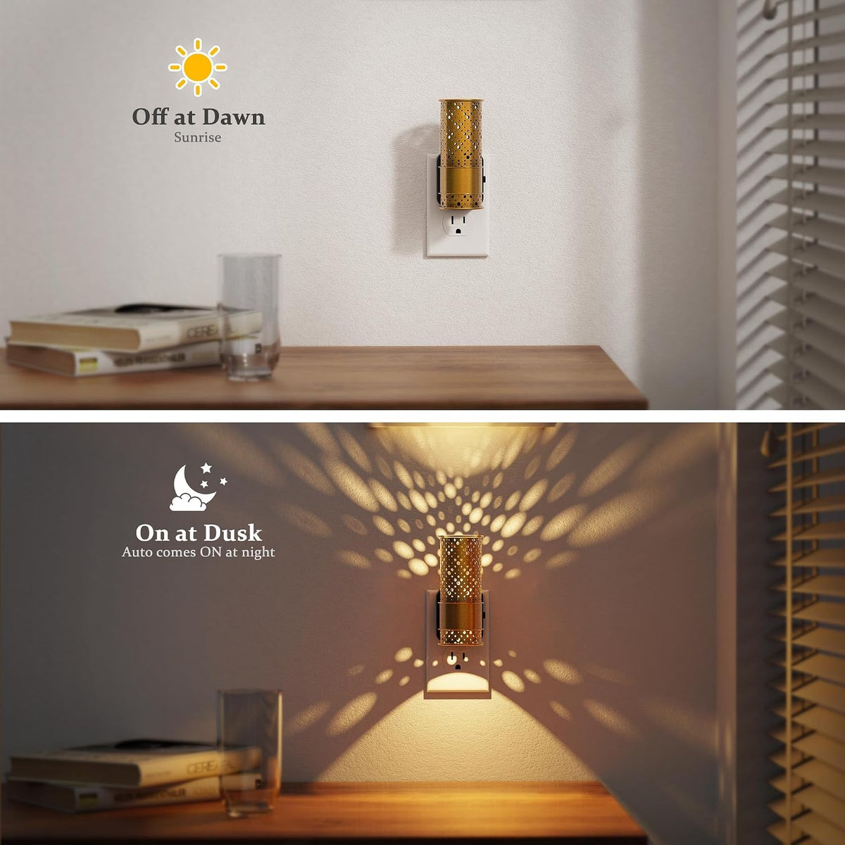 Luz nocturna enchufable pared sensor anochecer 3000k blanco cálido