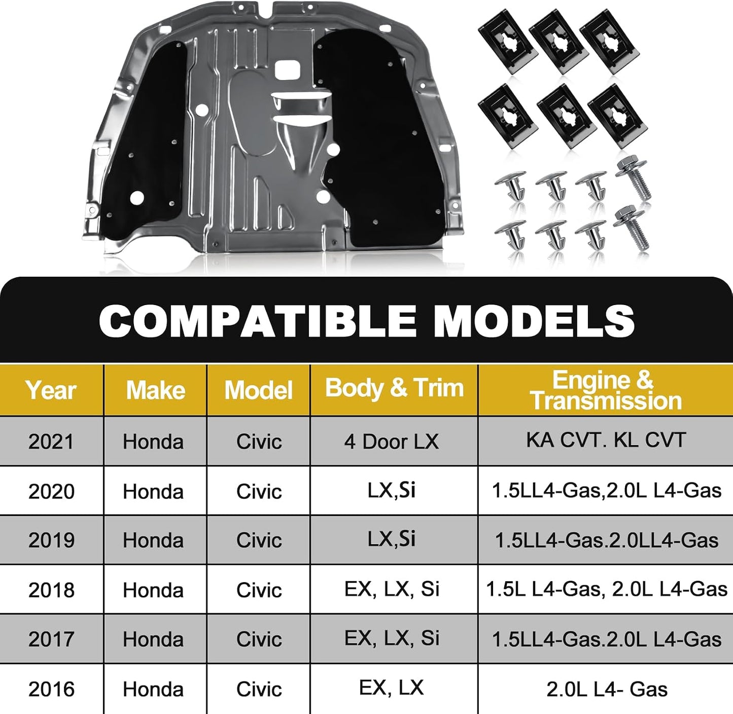 Protección salpicaduras motor Honda Civic con pines
