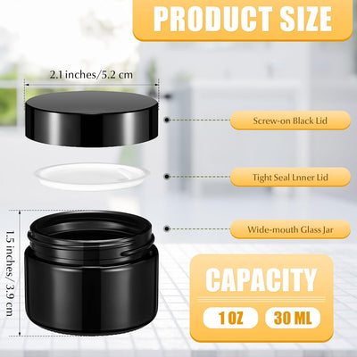 100 Tarros Vidrio 1oz con Tapas para Cosméticos Viaje Negro