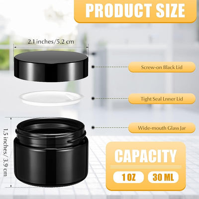 100 Tarros Vidrio 1oz con Tapas para Cosméticos Viaje Negro