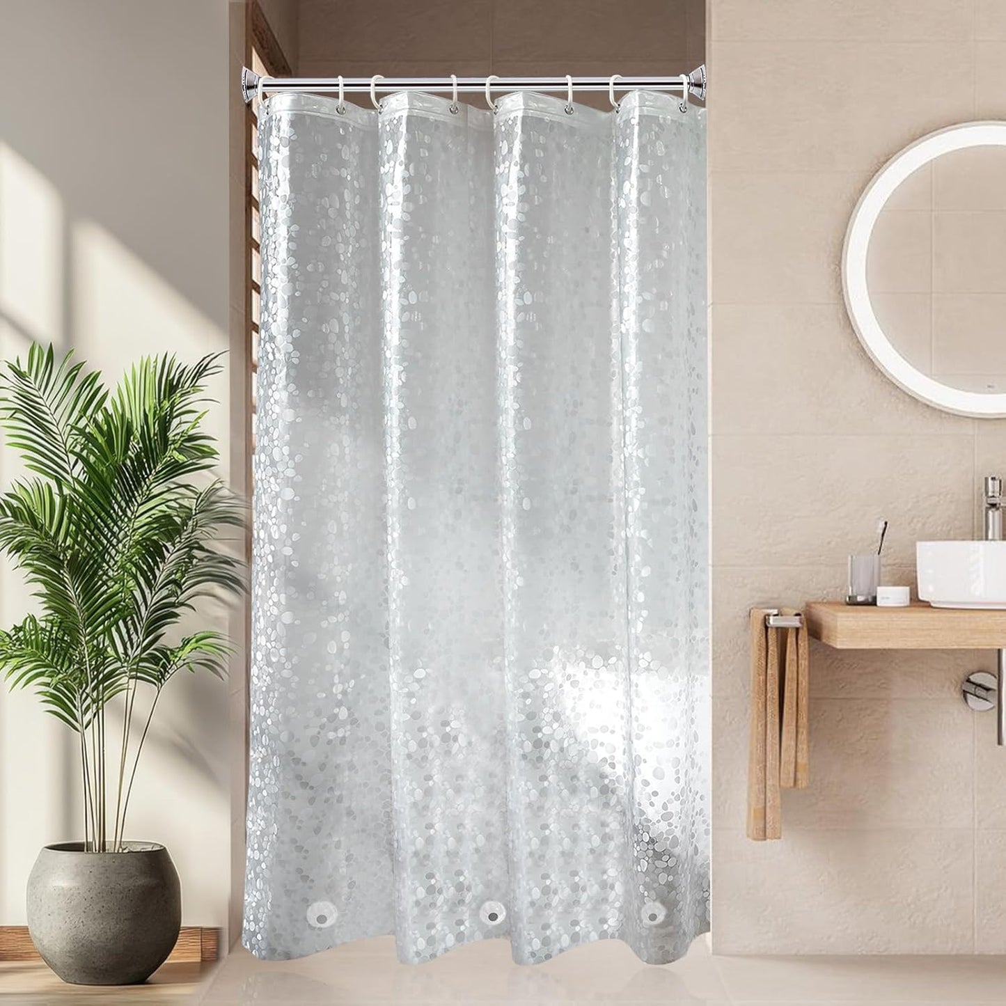 Cortina ducha EVA 48x72pulg patrón piedras 3D resistente agua