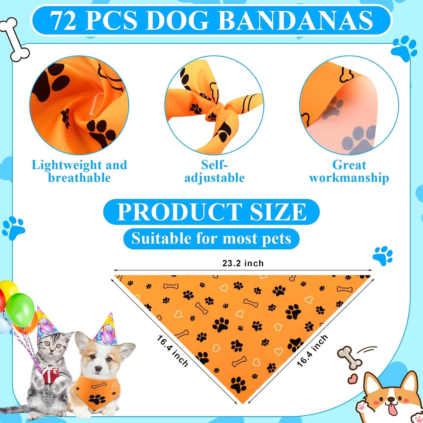 72 Bandanas Ajustables para Perros y Gatos Lavables