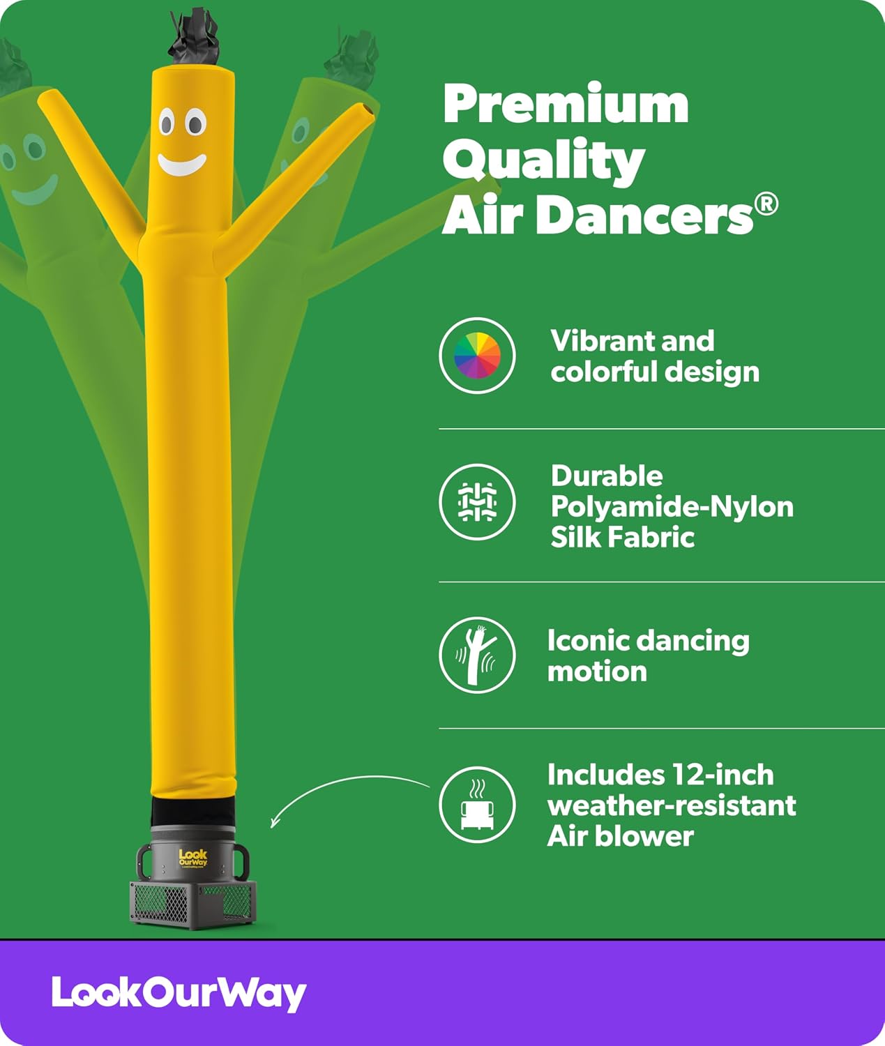 Muñeco inflable tubo 3,05m soplador movimiento loco amarillo