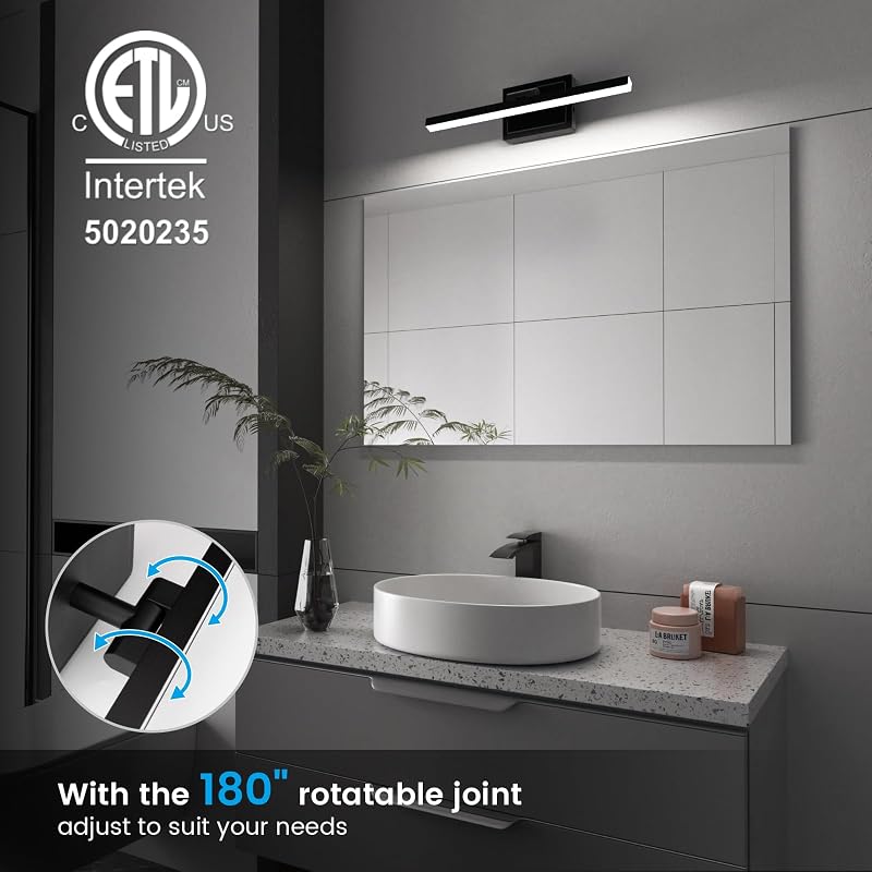 Luz tocad. baño 15.7" giratoria LED 12W 5CCT barra negra ETL
