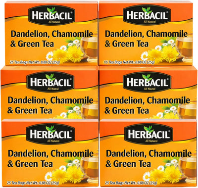 Mezcla de hierbas de diente de león, manzanilla y té verde, paquete de 6 (150 bolsas)