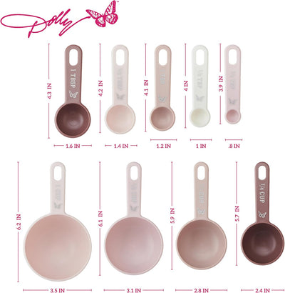 Juego 9 Pzas Tazas y Cucharas Medidoras Rosa con Anillo